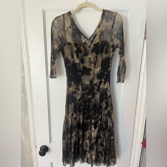 black cream mesh stretch drop waist dress moody floral whimsigoth goth Sz S - Picture 2 of 15